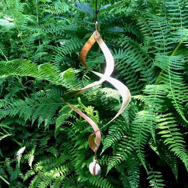 7" Hanging pounded copper kinetic wind sculpture