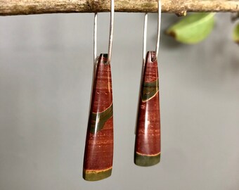 Picasso Jasper Geometric Stone Drop Earrings with Hand Hammered Sterling Silver Wires