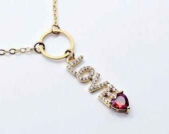 Discreet Day Collar, 18K Gold Circle of O with CZ LOVE and Heart Pendant Choker Collar.