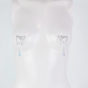 Butterfly Nipple Shields with Crystals, Stainless Steel. Non-Piercing Nipple, MATURE Body Jewelry