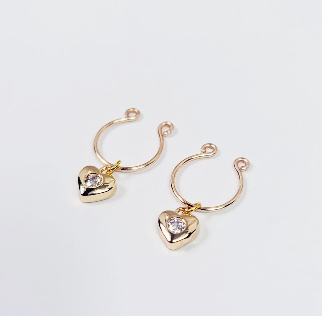 Gold Nipple Rings With Sparkling 18K Gold Hearts Non - Etsy