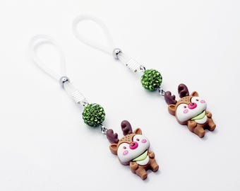 Nœuds coulants ou colliers de serrage en forme de renne. Bijoux de tétons mignons et coquins pour les fêtes, MATURE, BDSM, DDLG