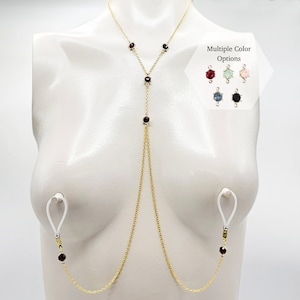 Necklace To Nipple with Gemstones. Choose Non-Piercing Nooses, Nipple Clamps, or use with your Piercings. MATURE