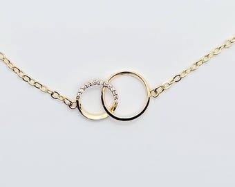 Collare BDSM da giorno / Choker a doppio anello in oro 18 carati con cerchio di O e zirconi cubici