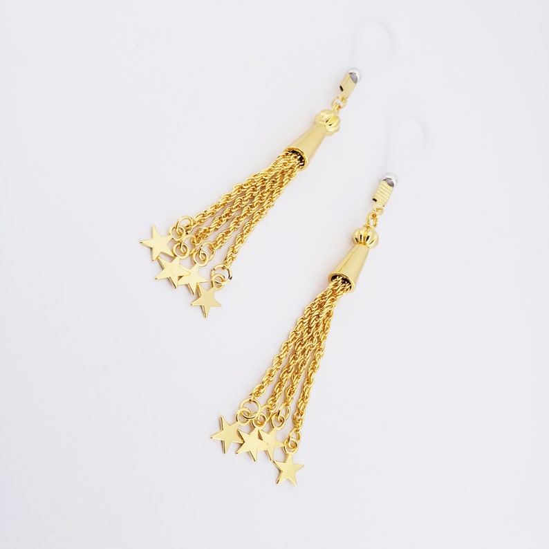 MATURE Jewelry Gold Star Nipple Dangles with Non Piercing Nipple Nooses or Nipple Clamps