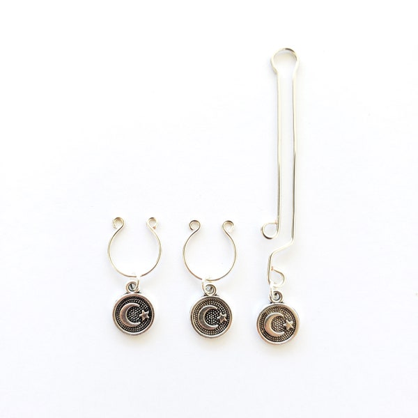 Nipple Ring and Labia Clip Set with Moon and Stars, Non Piercing. MATURE Jewelry, BDSM