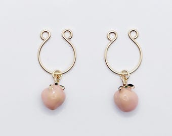 Non-Piercing Nipple Rings with Peaches. Gold HS Style Fake Nipple Piercings. MATURE Body Jewelry