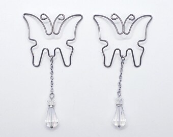 Butterfly Nipple Shields, Stainless Steel, with Crystals. MATURE, Non-Piercing Nipple