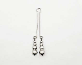Stainless Steel Clit Clamp / Labia Clip with Lightly Weighted Beads. Mature Listing, BDSM Gear for Submissive