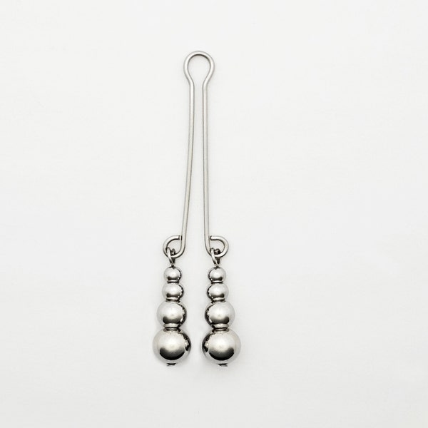 Stainless Steel Clit Clamp / Labia Clip with Lightly Weighted Beads. Mature Listing, BDSM Gear for Submissive