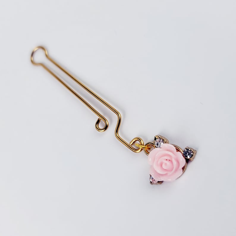 Gold Clit Clamp with Pink Rose. Non Piercing Labia Clip. Mature Listing, BDSM Sex Toy, Submissive, Clitoral Clip 