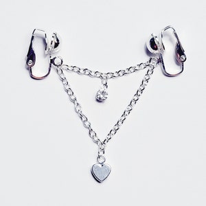 Silver Chain Dangle Heart and Sparkle. Mature Listing, Non-Piercing Intimate Jewelry.