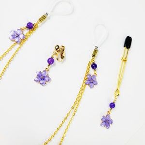 Non Piercing Nipple Chains, Gold With Purple Flowers. on Your Choice of ...