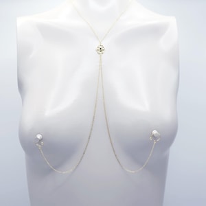 Necklace to Nipple, Real 18K Gold, with Non-Piercing Nipple Rings, Nooses, Clamps, or with Your Nipple Jewelry. MATURE Nipple Jewelry.