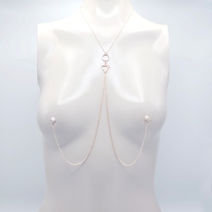 Necklace to Nipple, Geometric with Nipple Chains. Four Color Options. Non-Piercing, with pierced or Nipple Clamps, MATURE