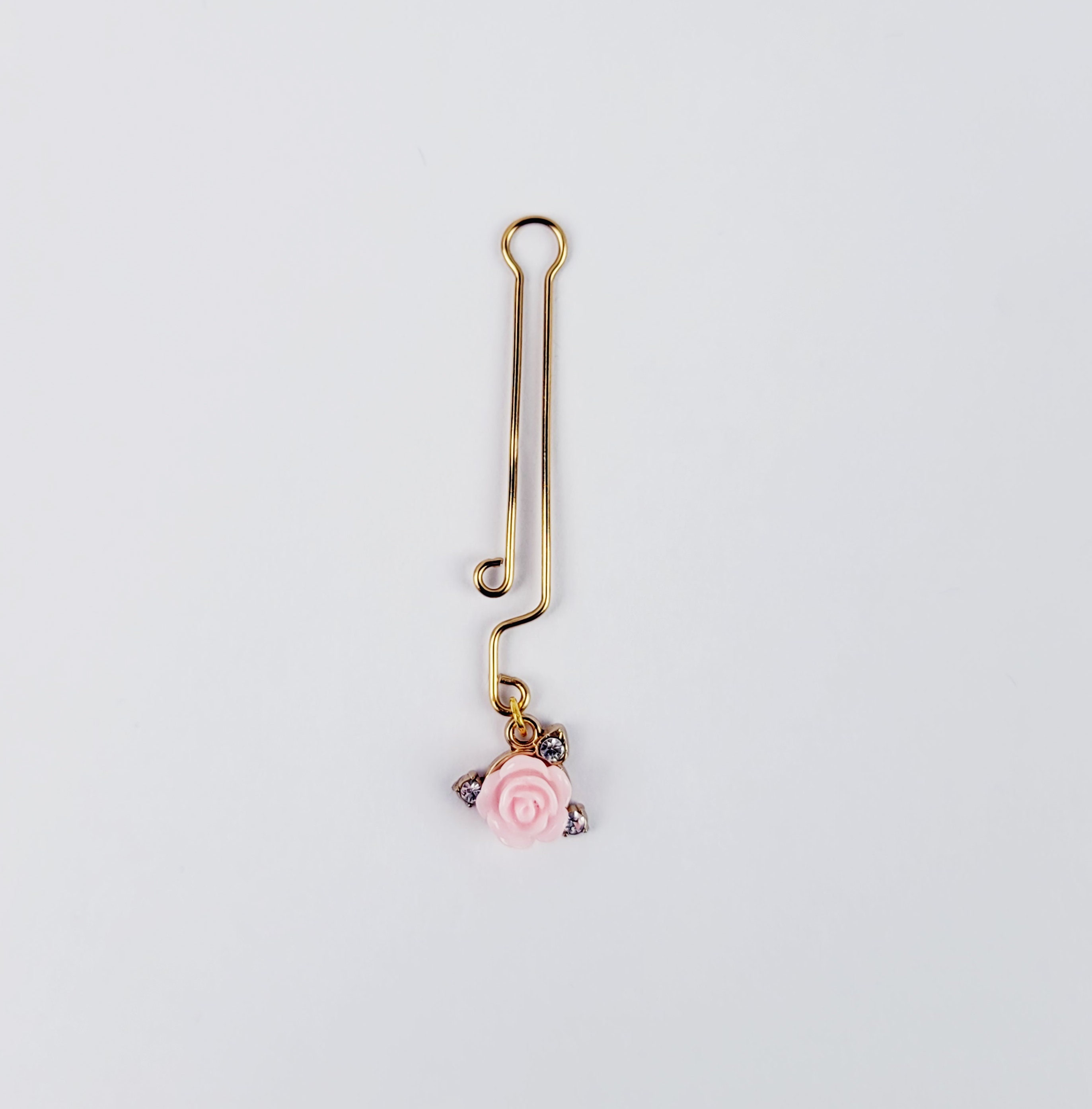 Gold Clit Clamp with Pink Rose. Non Piercing Labia Clip. Mature Listing, BDSM Sex Toy, Submissive, Clitoral Clip
