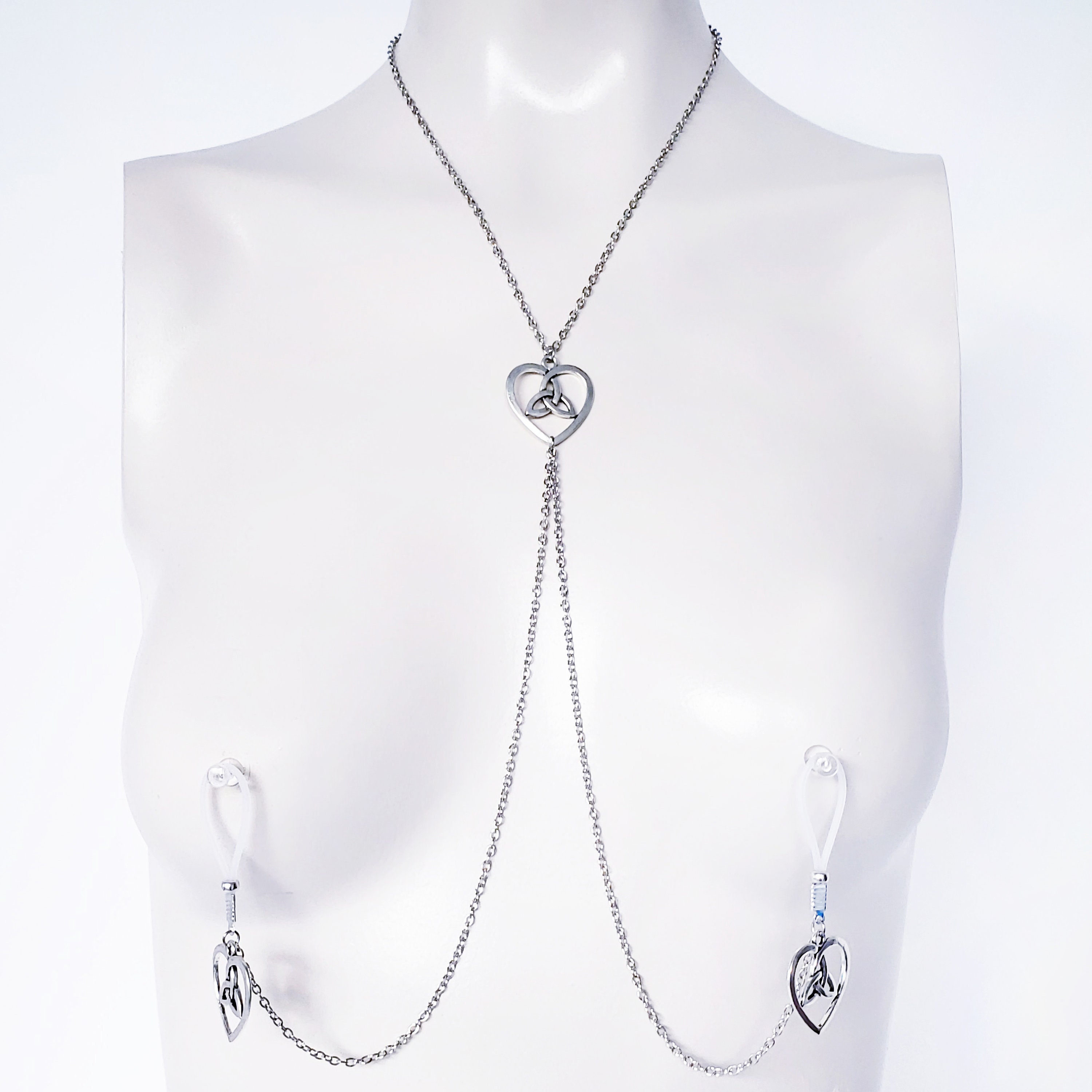 Celtic Knot Heart Necklace With Attached Nipple Nooses