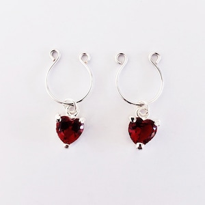 Non Piercing Nipple Rings with Red Gemstone Hearts. Valentine&#39;s Gift for Her, MATURE Jewelry