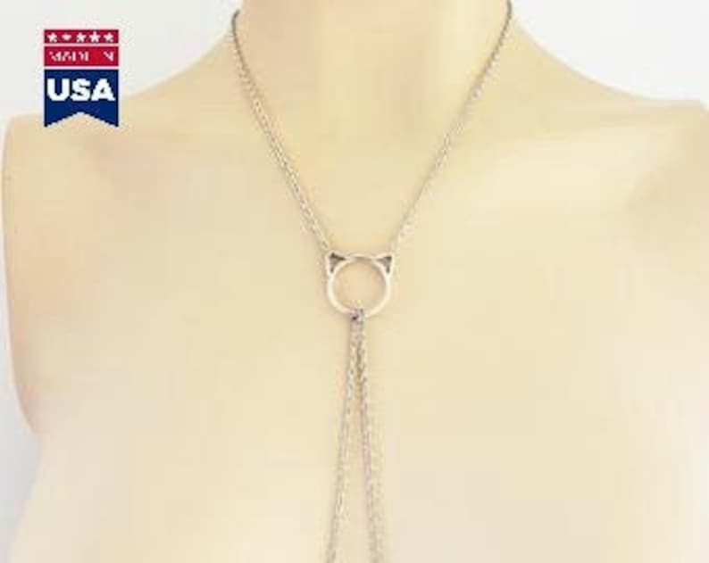 BDSM Kitten Necklace to Nipple. Non Piercing Nipple Nooses or choice of Nipple Clamps. Mature, Submissive, DDLG, Pet Play, Kitten Day Collar 