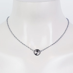 Day Collar, Stainless Steel with Circle of O Heart Locket and Key Pendant. 24/7 Wear Discreet Collar