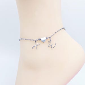 Hotwife Anklet, Stainless Steel with Heart and HW Pendants for Discreet Wear. Ankle Bracelet for Hotwife