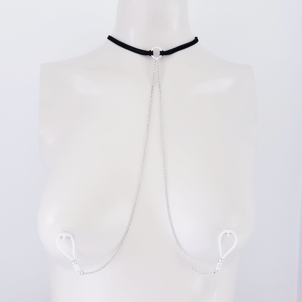 Leather Choker with Chain to Nipple Nooses. Or feel the sting with one of our five different types of nipple clamps. Mature Listing, BDSM