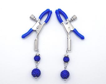 Blue Adjustable Nipple Clamps. BDSM Nipple Toy. MATURE