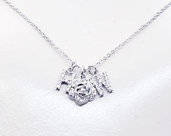 Discreet Hotwife Necklace, Platinum and CZ H W and Rose Pendants. Elegant Gift for Hotwife.