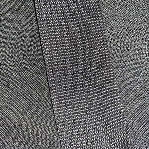 May include: Close-up of three different types of black webbing. The webbing is woven in different patterns, creating a textured look.