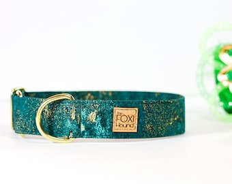 Malachite Dog Collar with Teal Green and Metallic Gold