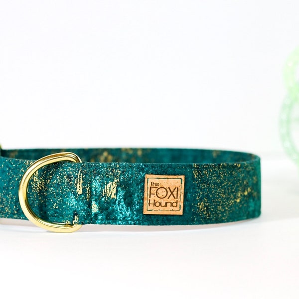 Malachite Dog Collar with Teal Green and Metallic Gold