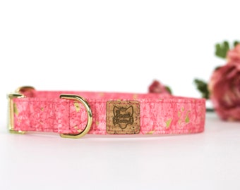 Strawberry Dog Collar with Soft Pink and Metallic Gold