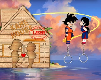 Portachiavi da parete a tema Dragon Ball! in legno, Goku e Kiki Stampa uv diretta