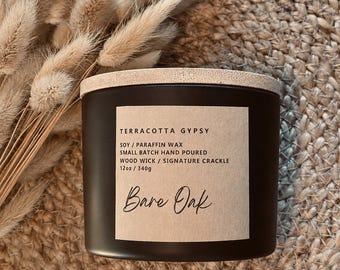 Bare Oak Kerze | Handgegossene Sojawachskerze mit Holzdocht (340 g)