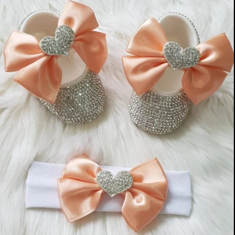 Personalized Baby Girl Heart Charm Crystal Shoes | Etsy