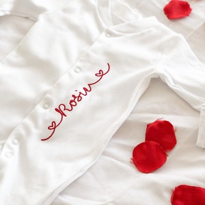 Personalised Embroidered Heart Sleepsuit - Valentine's Day, New Baby, Mother's Day, Father's Day, Christening, Baby Shower