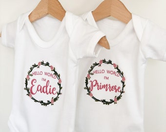 Personalised Embroidered Floral Wreath Hello World Vest