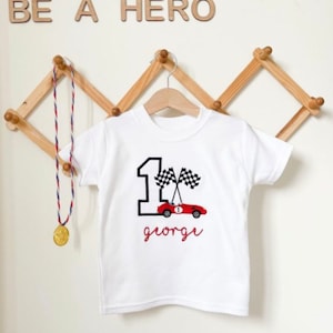 Personalised Embroidered Race Car Birthday T-Shirt - Formula One , Racing, Cars