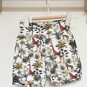Children's Safari Shorts - Unisex Outfit, Kids Summer Outfit, Elephant, Giraffe, Birthday