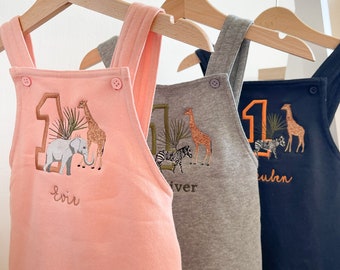 Personalised Embroidered Birthday Dungarees - Safari, Dinosaur, Space,