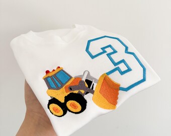 Personalised Embroidered Front Loader Birthday T-Shirt - construction, builder, digger