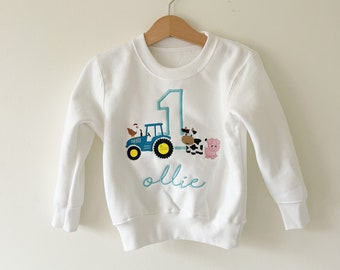 Personalised Embroidered Farm Birthday Sweatshirt - Cow, Tractor, Pig, Farmyard, Sweater