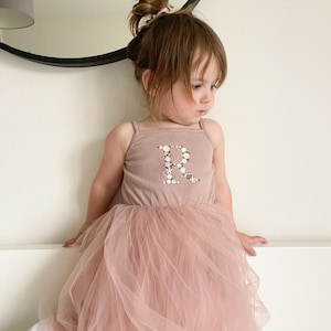 Personalised Embroidered Floral Initial Tutu Dress - Ballerina, Princess, Flower Girl Dress, Birthday Outfit afbeelding 1