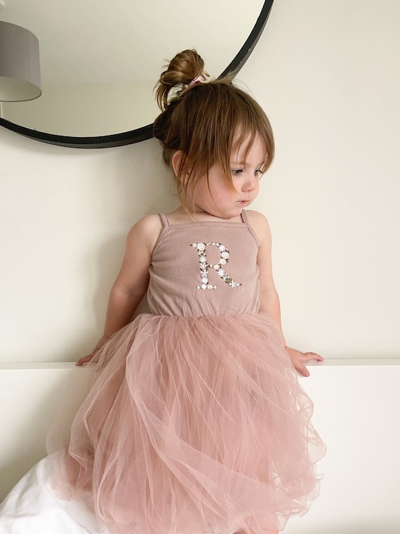 Personalised Embroidered Floral Initial Tutu Dress - Ballerina, Princess, Flower Girl Dress, Birthday Outfit