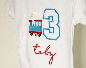 Personalised Embroidered Train Birthday T-Shirt