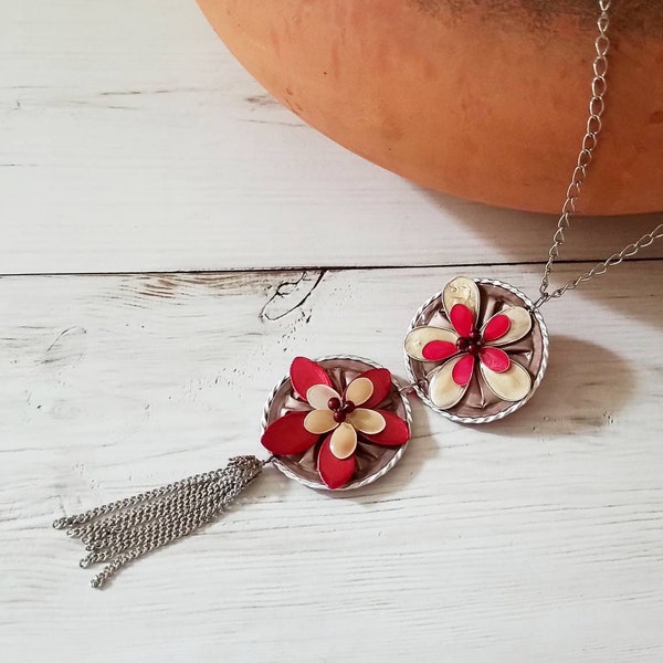 Boho chic sustainable Pendant Necklace, Eco friendly handmade gift idea, Original statement jewelry, Ethical fashion for women, Upcycled.