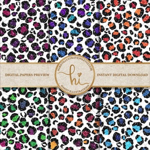 Glitter Leopard Print Digital Paper, Rainbow Leopard Print, Retro ...