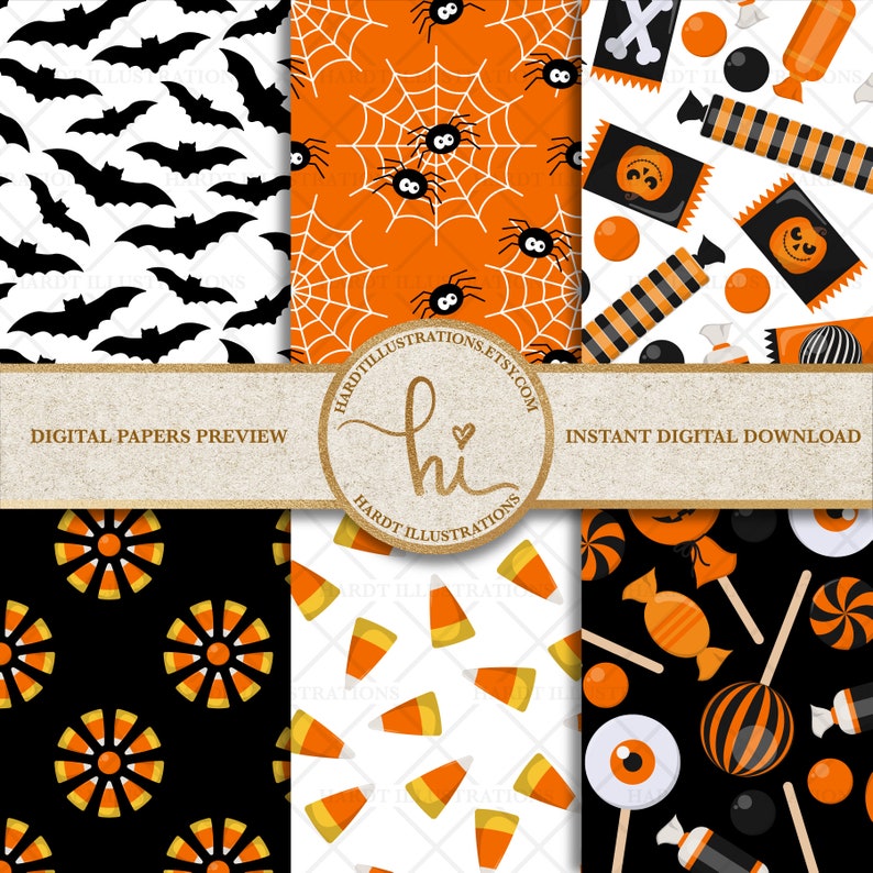 Halloween Digital Paper, Halloween Candy, Halloween Clipart, Scrapbook Paper, Halloween Printable, Orange Black Papers, Trick or Treat Party image 6