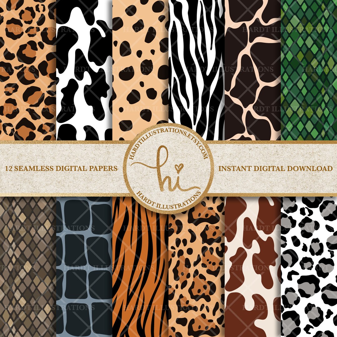 Animal Print Digital Paper Safari Digital Paper Zoo Animals - Etsy