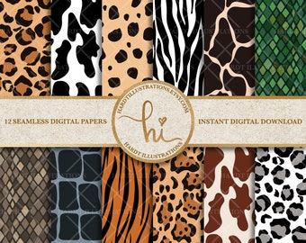 Animal Print Digital Paper, Safari Digital Paper, Zoo Animals Texture, Africa Digital Paper, Seamless Pattern, African Wildlife Scrapbook